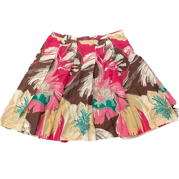 ANNE KLEIN Womens Thin Lite Cotton Silk Pleated Skirt Floral Lined Multicolor 22 - Picture 1 of 5